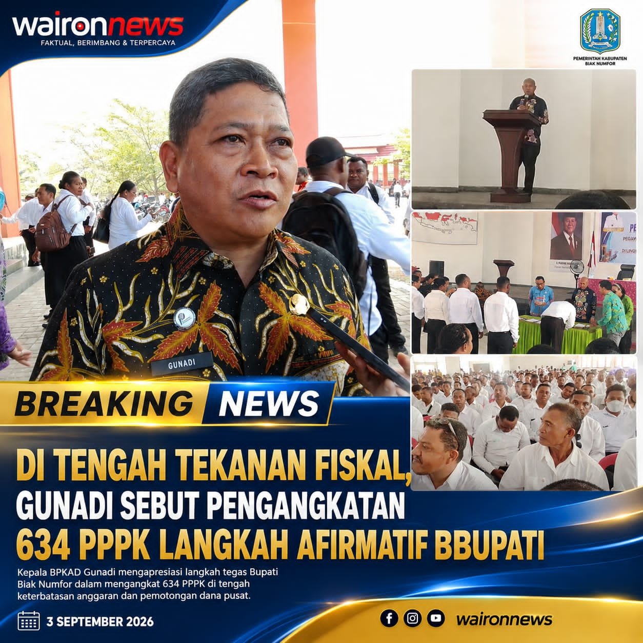 Di Tengah Tekanan Fiskal, Gunadi Sebut Pengangkatan 634 PPPK Langkah Afirmatif Bupati