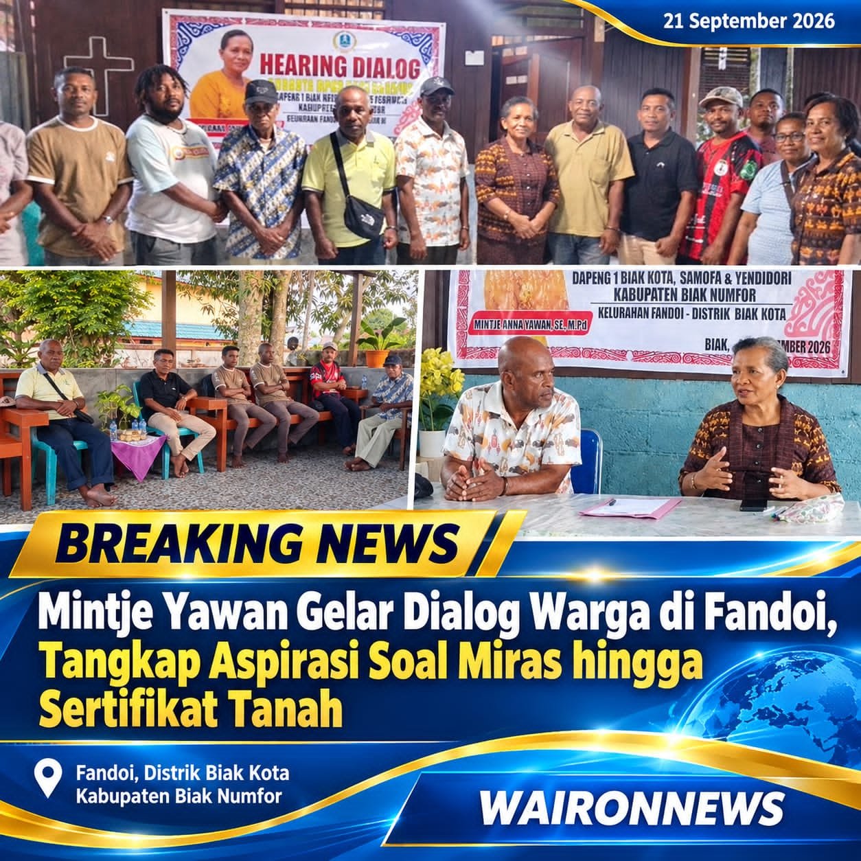 Mintje Yawan Gelar Dialog Warga di Fandoi, Tangkap Aspirasi Soal Miras hingga Sertifikat Tanah